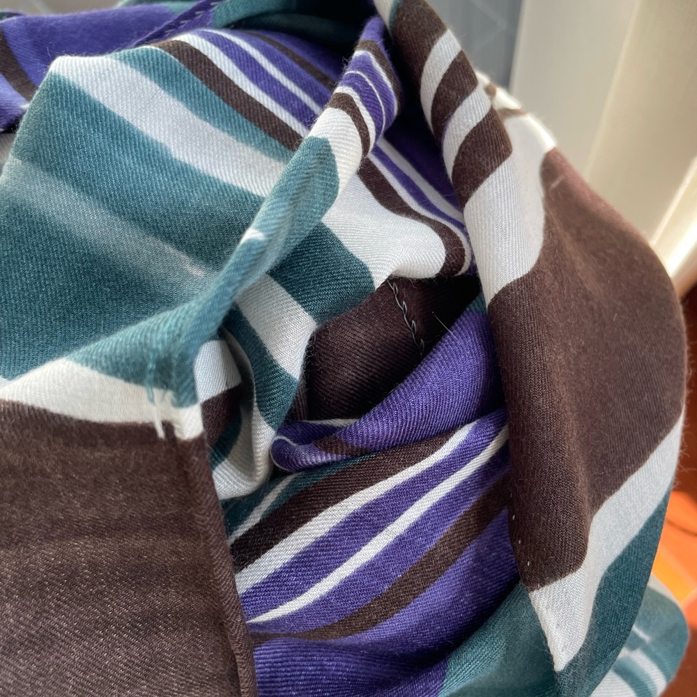 Loro Piana Women Scarf - Green, Purple, Brown, Cream - 70% Cashmere, 30% Silk - Picture 9 of 9